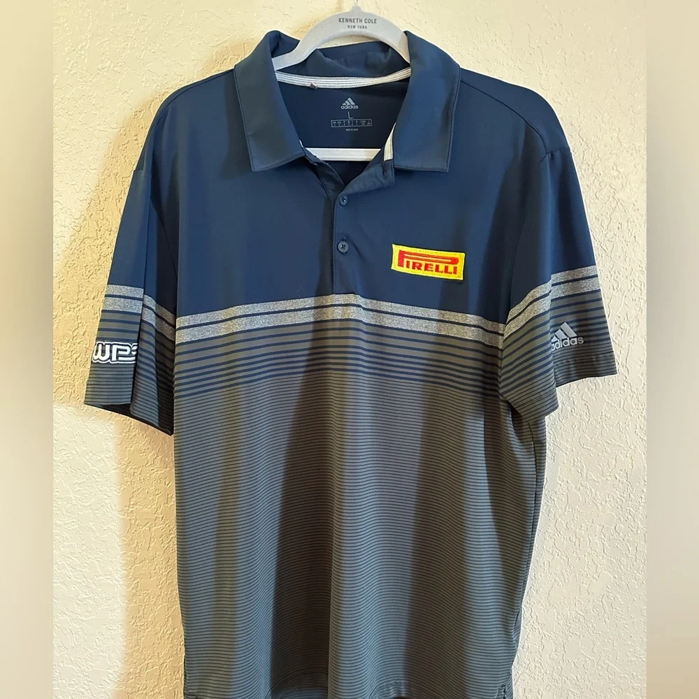 Adidas Pirelli Tires Golf Polo Shirt Large Blue And Gray
